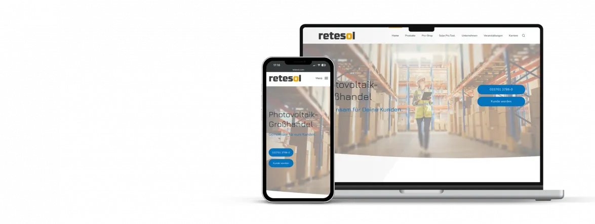 Webdesign Potsdam: überarbeitete Website der Retesol GmbH, Solargroßhandel aus Brandenburg